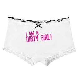 I AM A DIRTY GIRL Breathable Boyshort for Women Lace Cotton Panties Seamless Underwear Intimate Safety Pants Ladies Lingerie