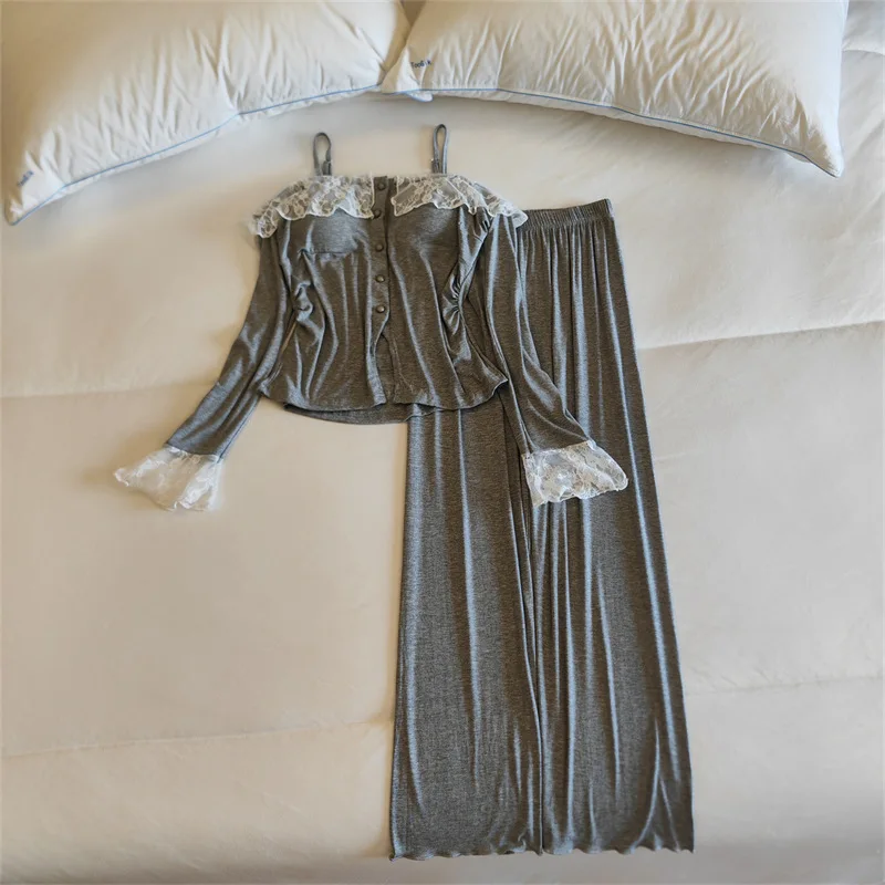 Pijamas Sexy Mujer Korean Chest Pad Modal Women's Pajamas Set Long Sleeve Winter Autumn Sleepwear 2 Piece Woman Home Suit - view 6