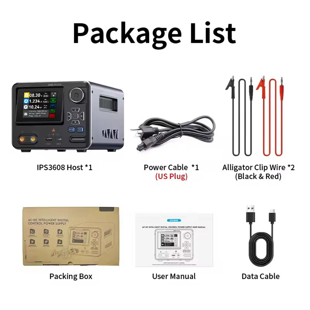 IPS3608 36V 8A Smart Lab Tool With Curve Display, USB-A And Type-C PD/QC Fast Charging, And Eight-Level Protection