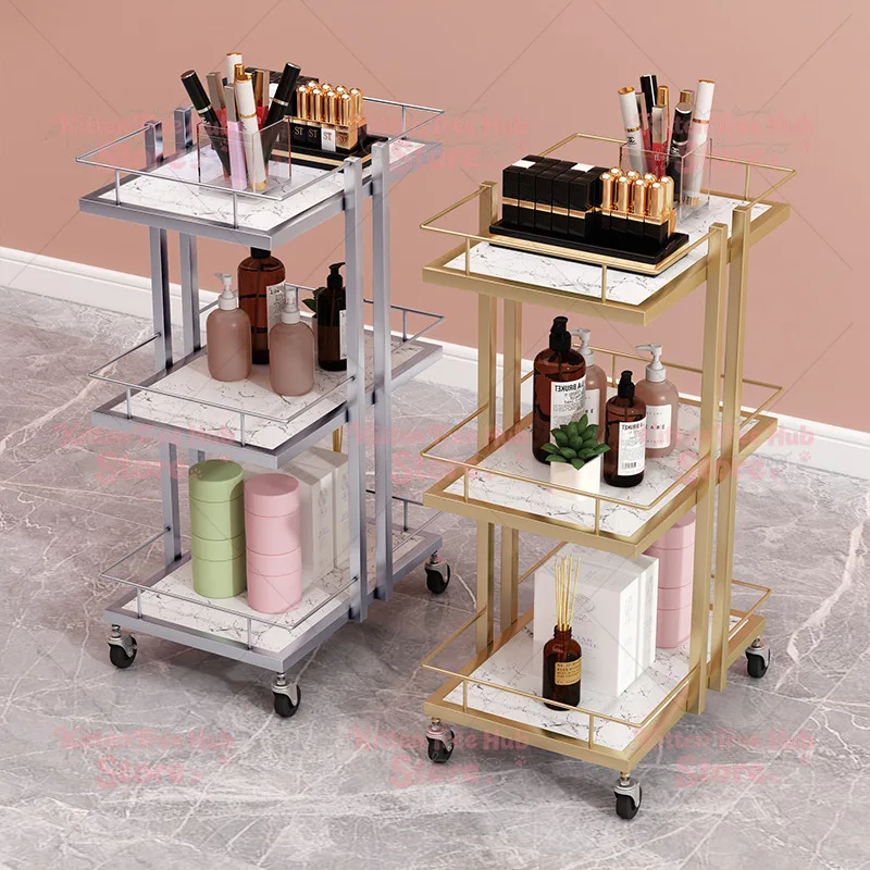 Beauty salon trolley nail beauty eyelashes embroidery shelves light luxury instrument storage rack can be moved tool trolley
