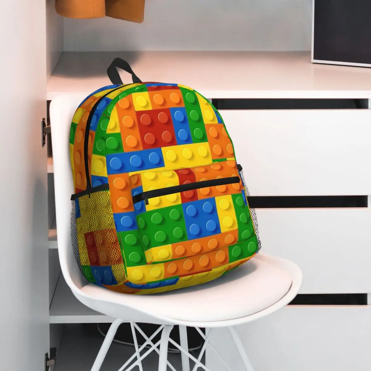 Colorful Bricks Design Backpack Daypack Large Capacity Boys Girls BookBag School Bag Shoulder Bags for Men Women