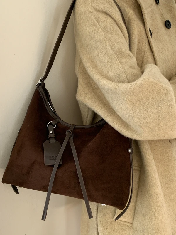 

Ретро-сумка-тоут из высококачественной замши для женщин, новинка осень-зима 2025, универсальная, вместительная, на одно плечо, для поездок на работу