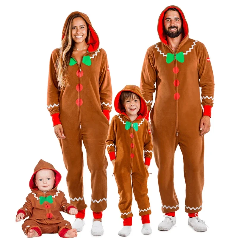2026 للجنسين الأسرة مطابقة الكبار الزنجبيل عيد الميلاد تأثيري بذلة أطفال طفل لطيف الزنجبيل كوكي زي