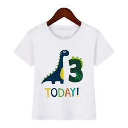 Erkek dinozor doğum günü numarası karikatür T Shirt çocuk mutlu doğum günü Dino mevcut T-shirt erkek kız hayvan komik hediye çocuk Tshirt