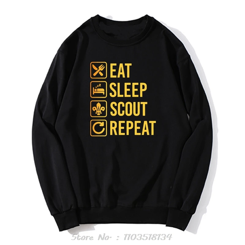 Eat Sleep Scout Repeat Funny Hoodie Boy Scouting Men Sweatshirt Trend Clothing Cotton Streetwear Pullover Oversized For Boy Tees