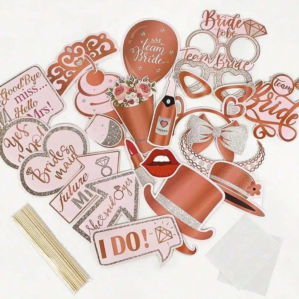 1 Pack,  Bride Handheld Paper Photo Frame Photo Props Rose Gold Combination Set, Girls Bachelorette Party Wedding