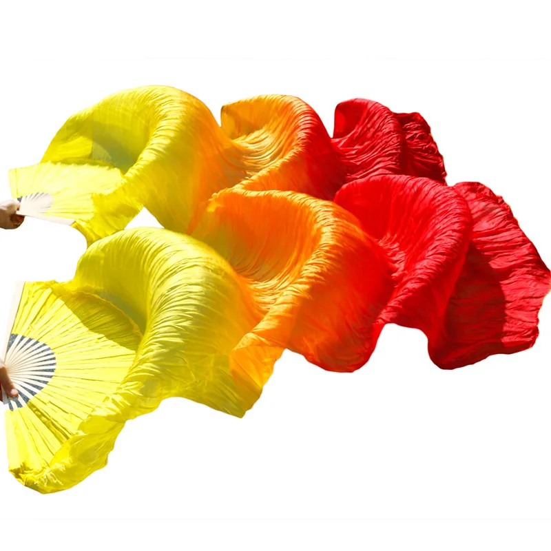 new style Belly dance silk fan 100% Real Silk Long Fans Imitation Silk Handmade Gradient Color Dance Fans Can Be Customized