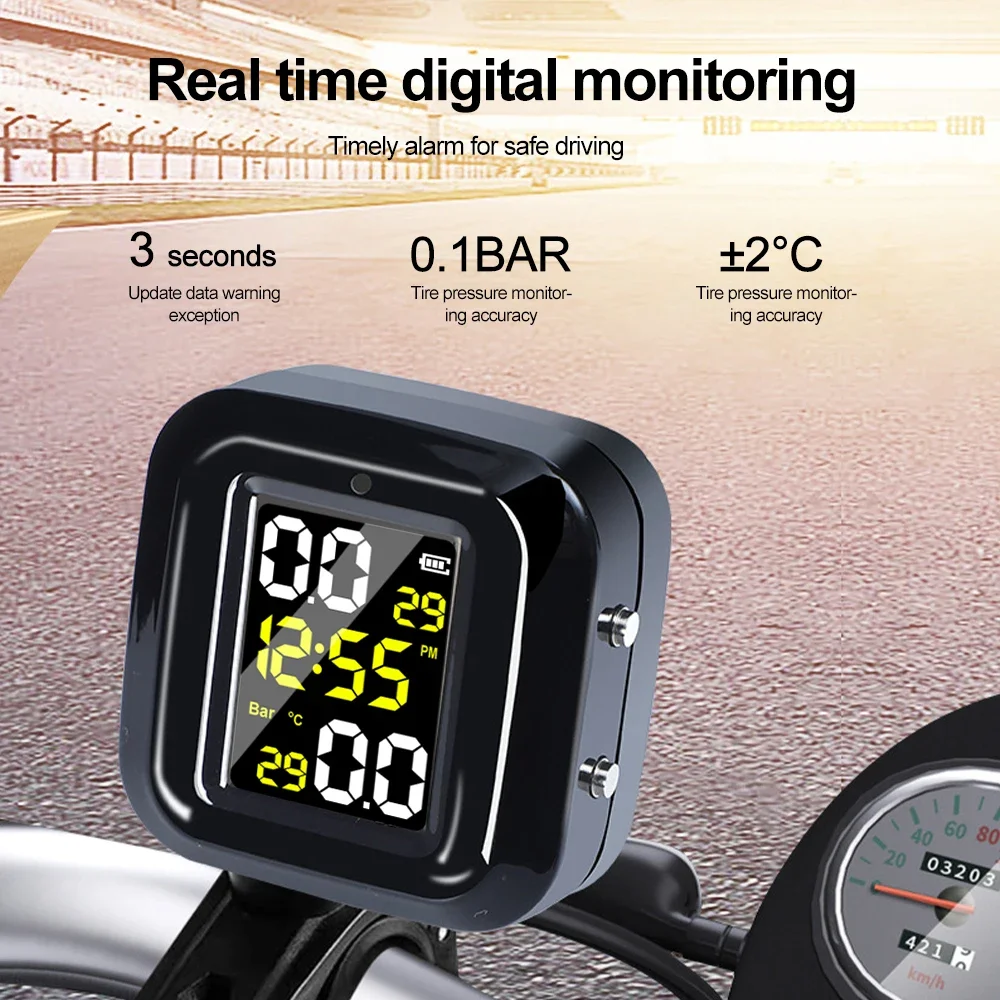 Motorcycle TMPS Moto Tire Pressure Sensors with Colorful Screen Tire Pressure Monitoring System 2 Wheel Tyre External Sensor