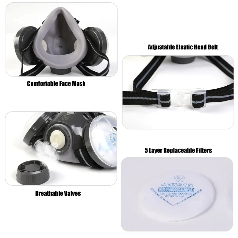 Half Face Mask Dust Safety Goggles Painting Gas Mask Respirator Set 10 Filters Dual KN95 Filters Safe Dust-proof Protective Mask