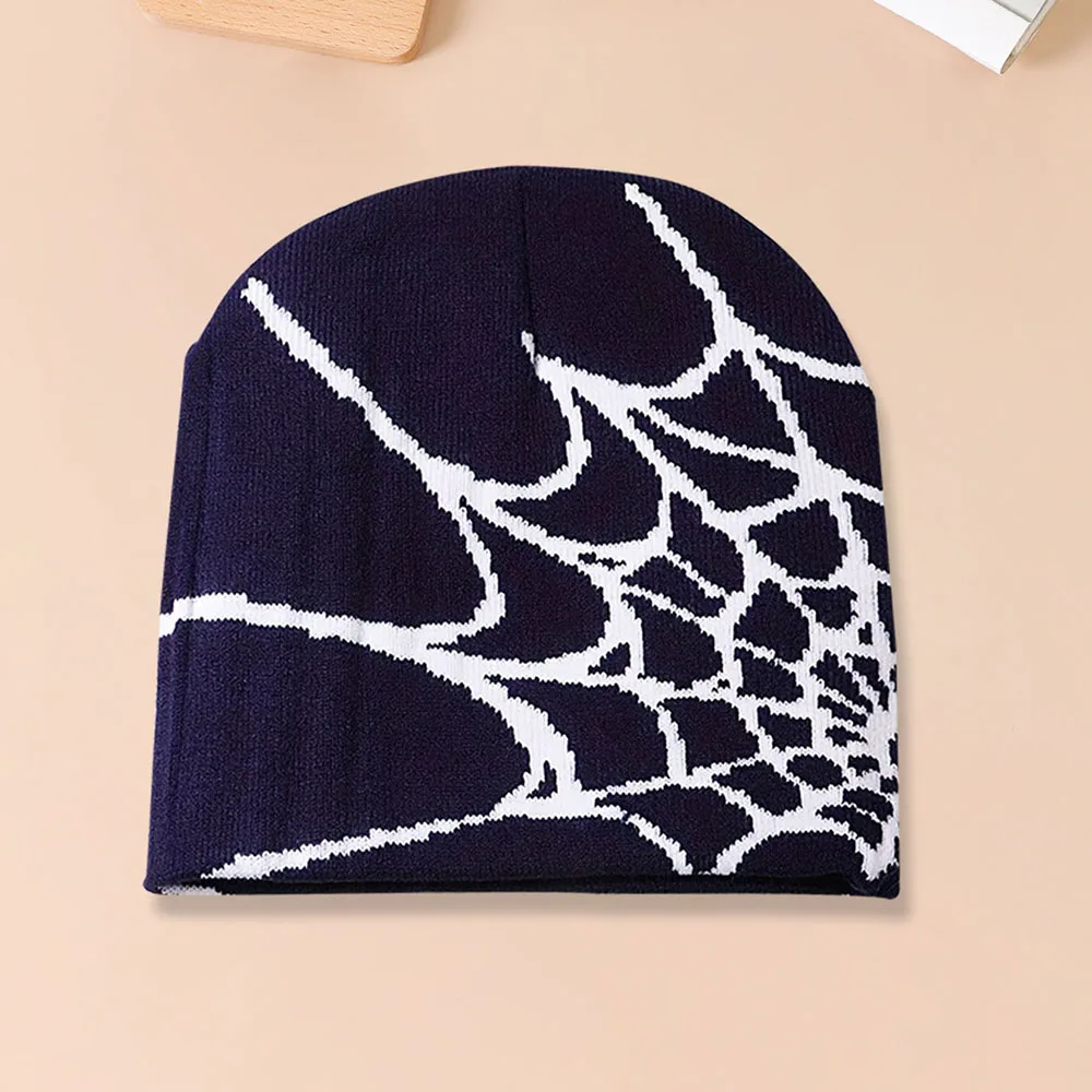 1szt Spiderweb Pattern Knitted Beanie Hat For Men Wielokolorowa modna ciepła czapka odpowiednia na jesień i zimę