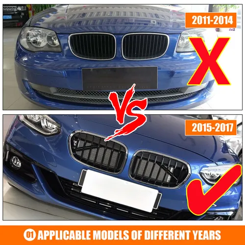 Imagen 2 del producto 2015-2017 Rejilla de carreras para BMW F20 F21 120i LCI 1 Series 2015 2016 2017 Rejilla delantera negra brillante 2 listones