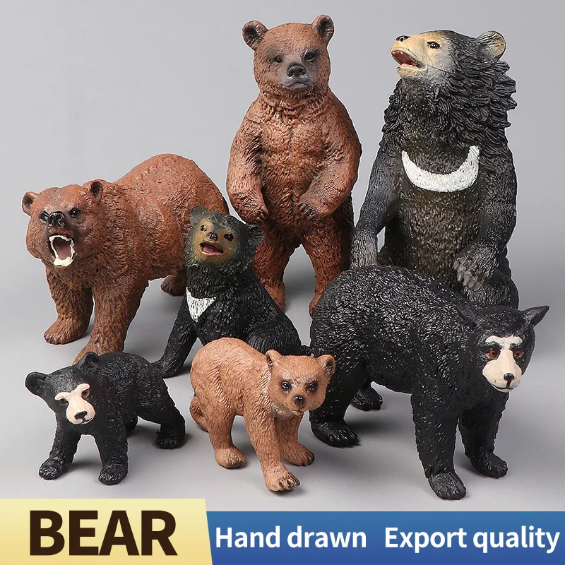 Educational Solid Simulation Brown Bear Wild Animal Action Figure Toy Zoo Model Decoration Set for Kids Gift