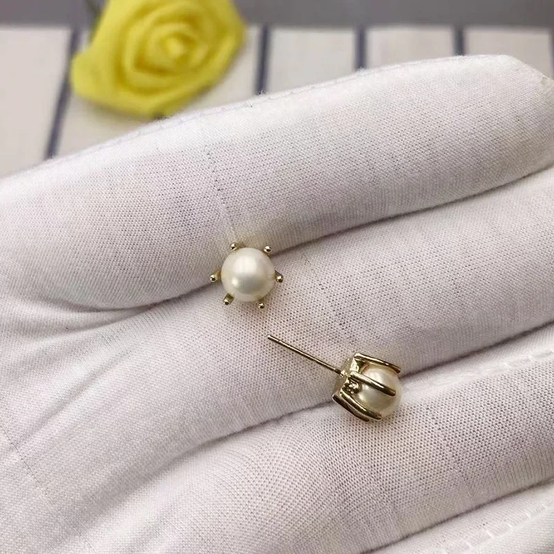 Export Cross-border E-commerce Pearl Stud Earrings 12K Real Gold Electroplated Semi-matte Pearl Earrings