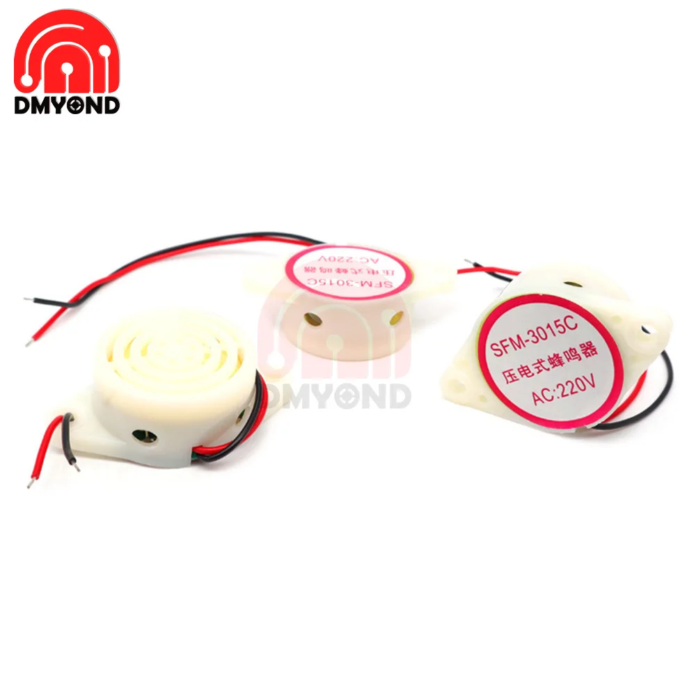 1PCS SFM-27 3015C Active Piezoelectric Buzzer AC 220V Continuous Sound High Decibel Alarm Power Supply 2 Alarm Wheel