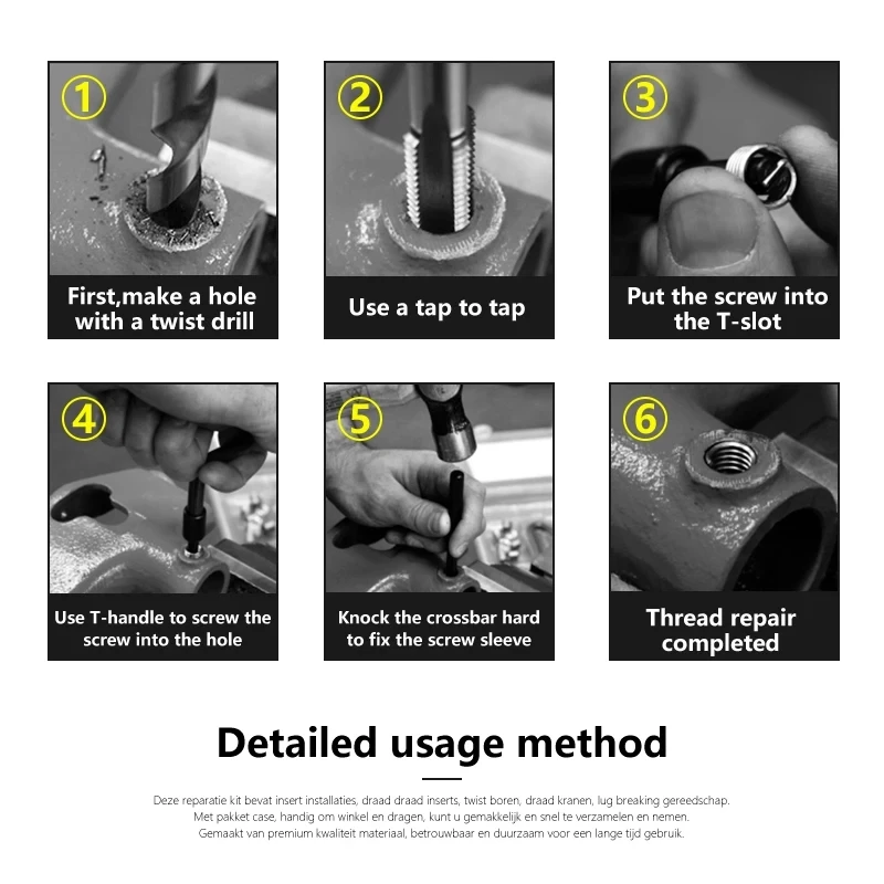 UNC UNF American thread repair kit 1/4 5/16 3/8 7/16 1/2, for Restoring Damaged Thread Spanner Wrench Twist Drill Bit Hand Tool