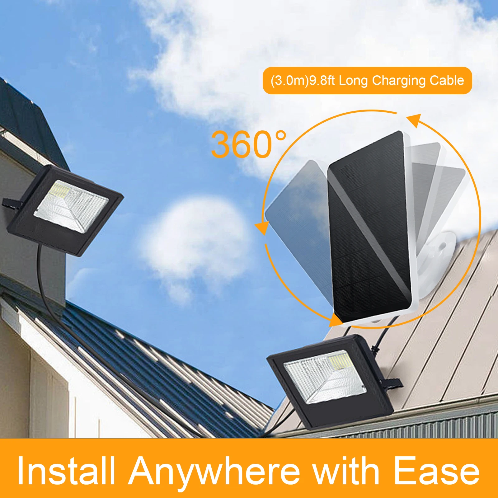 Solar Panel IP6 Waterproof 360°with 10W 5V Charging Solar Panels with Type-C Port Fit for Doorbell Monitoring Camera