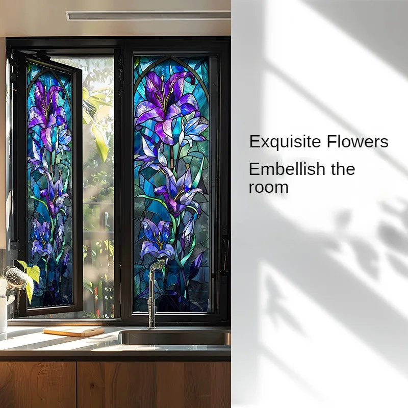 Exquisite Flower Anti Peeping Glass Film, Electrostatic Frosted To Cover Privacy Stained Glass  Window Tint Film  Window Film