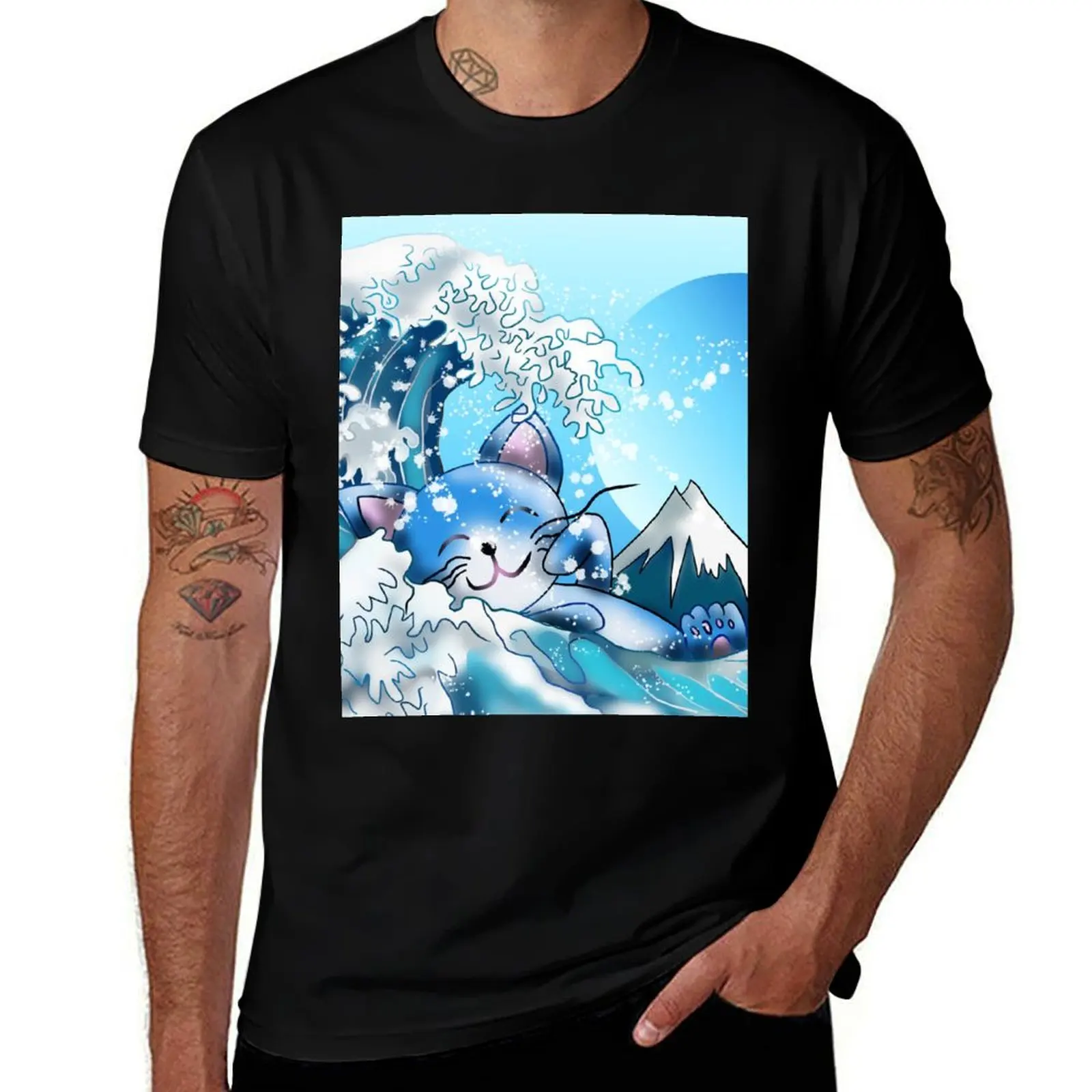 The Great Cat in the Wave off Kanagawa T-Shirt Casual Trendy Streetwear Tee Shirt T-Shirt