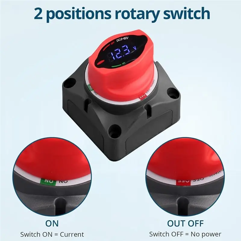DT39 Battery Isolator Disconnect Switch 250A 12-24V, Car Battery Power-Off Switch with Voltmeter for RV Truck