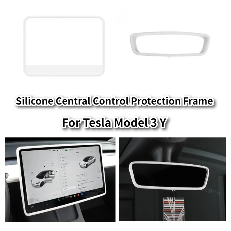 

For Tesla Model 3 Y 2025 Silicone Protective Frame Edge Cover Car Accessories Screen Protector Interior Rearview Mirror Frame