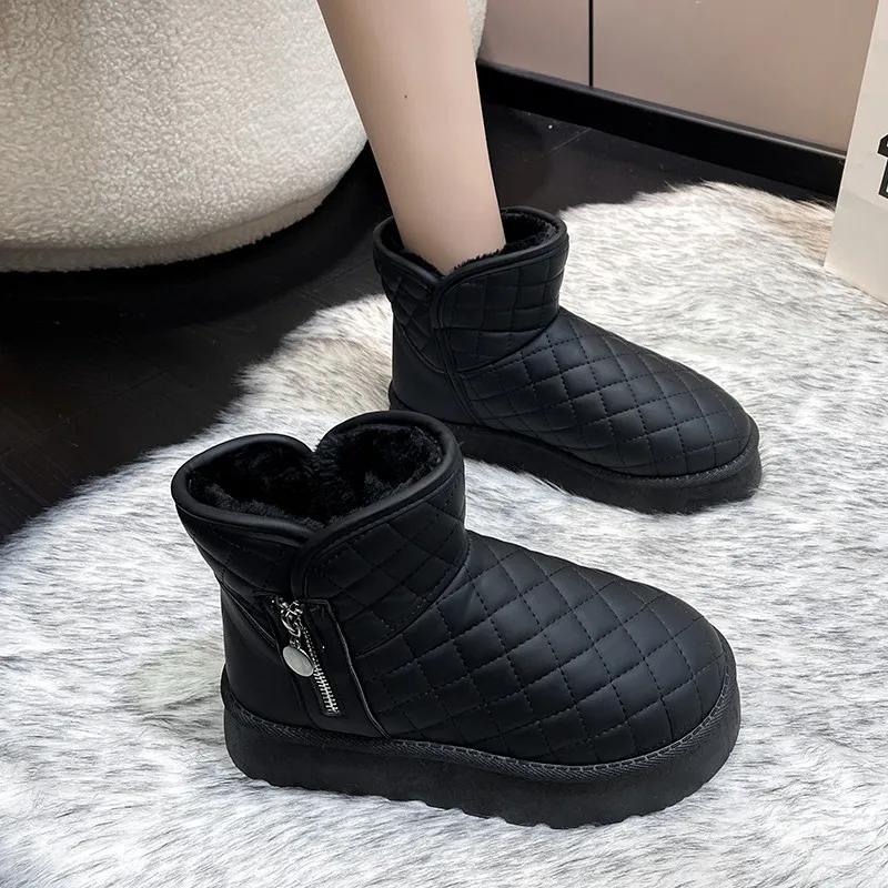 

Женские ботинки без шнуровки, роскошные однотонные зимние ботинки, новинка 2023, дизайнерские хлопковые ботинки, женская теплая плюшевая обувь на платформе, обувь