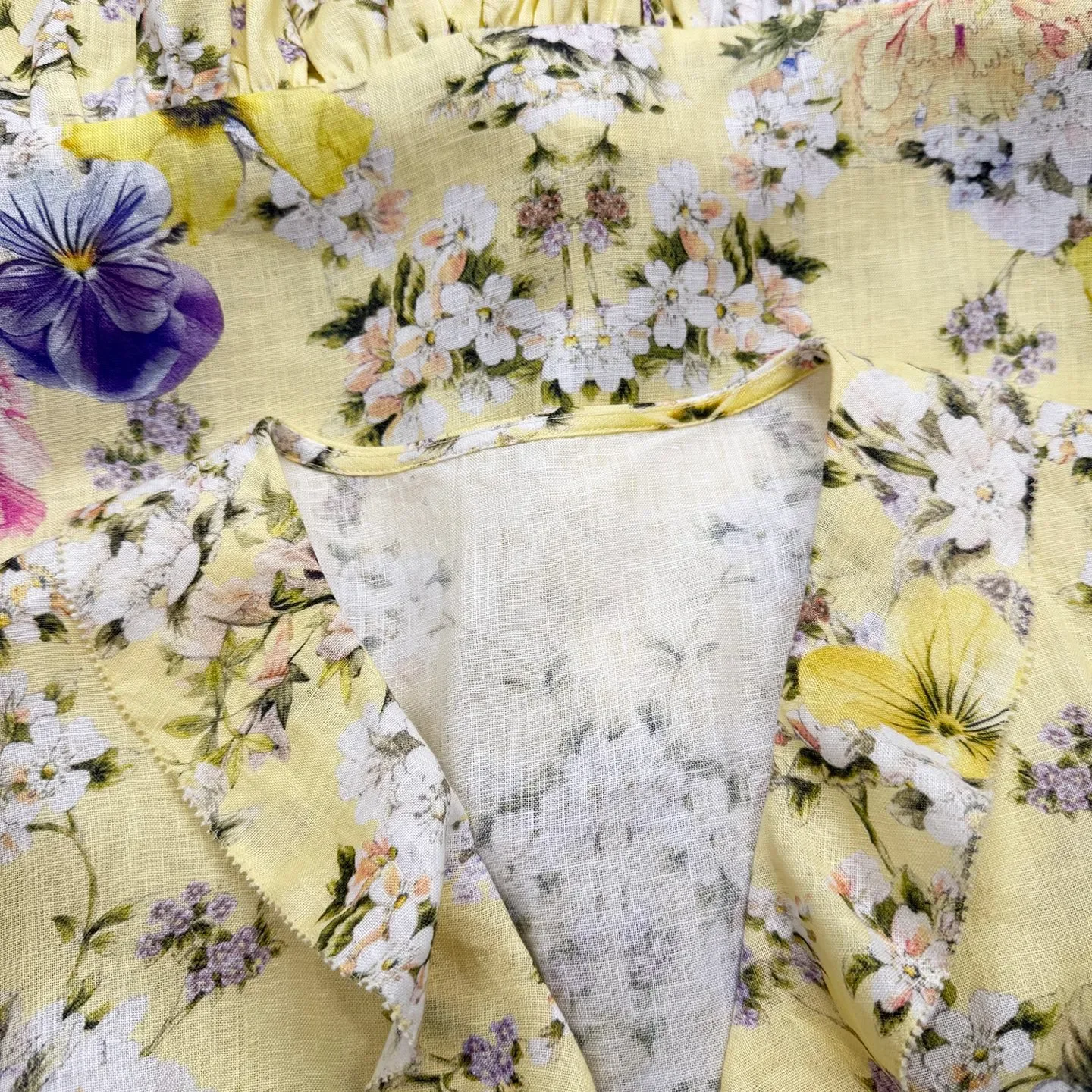 2025年 高品質 高級リネン プリント柄 ショート丈 花柄プリント リネンボイル ミニドレス