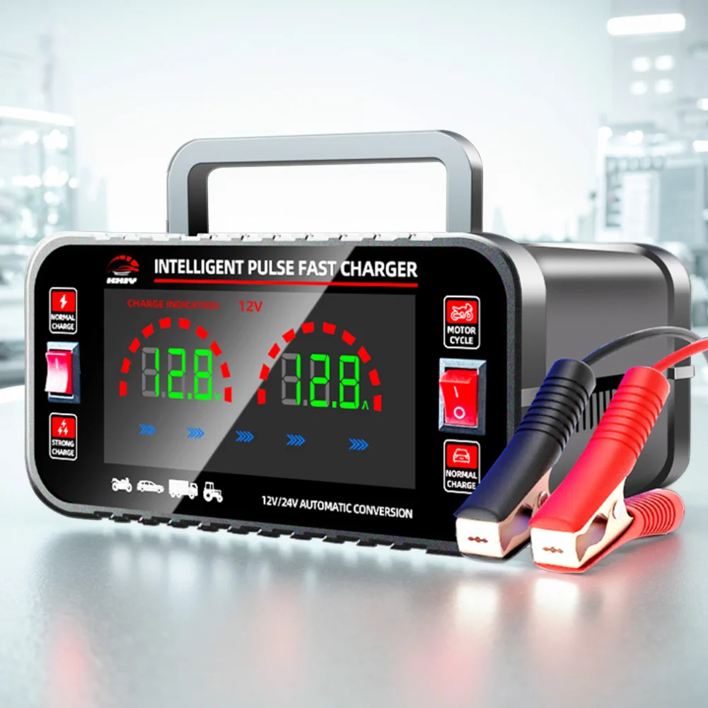 

12V/24V Smart Pulse Repair AGM GEL WET Lead Acid Charger Smart Motorcycle Battery Charger LCD Digital Display Large Screen 10/5A