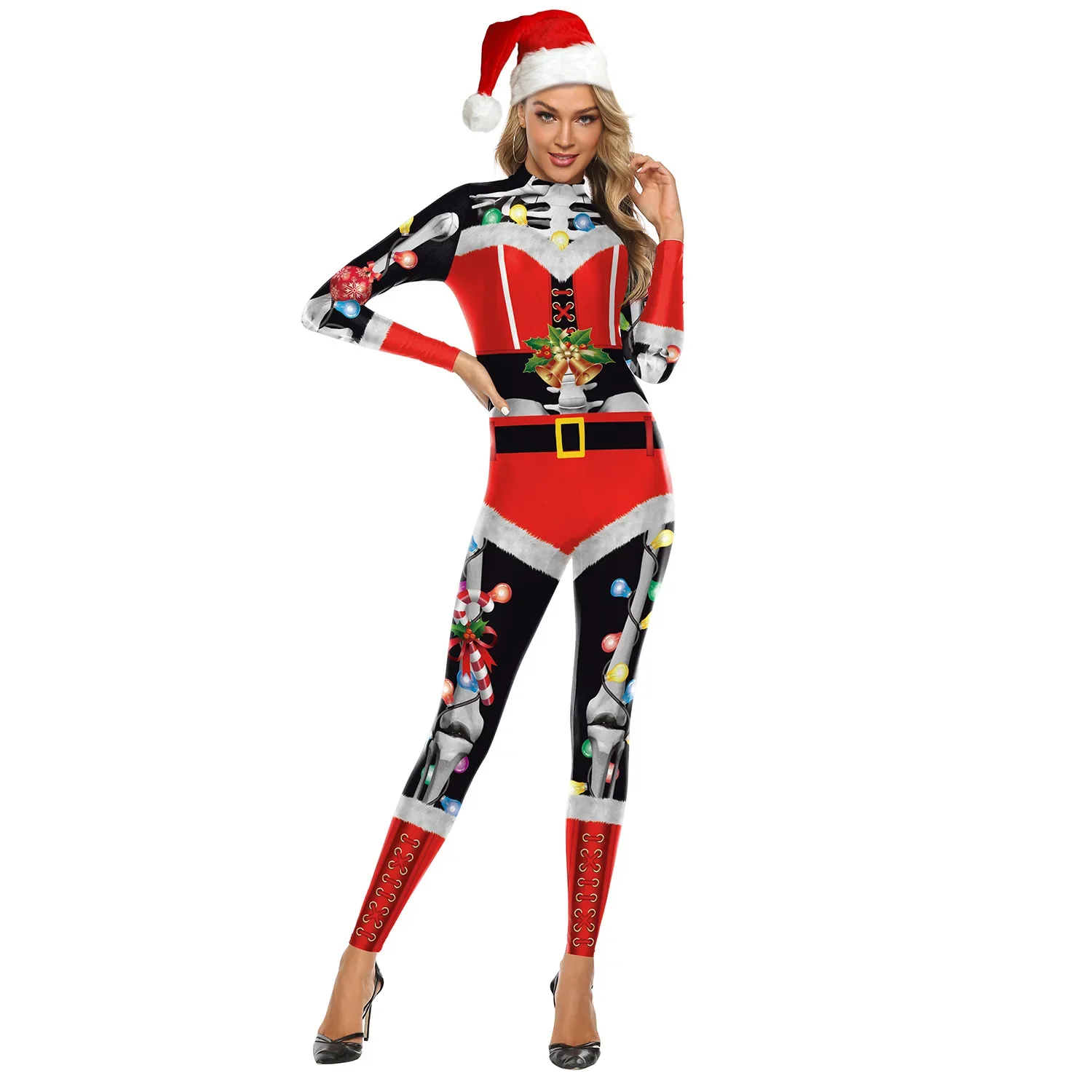 Kerstmis Vrouwen Vakantie Feest Grappig Cosplay Kostuums Stage Performance Lange Mouw 3D Afdrukken Bodysuit Party Zentai Carnaval