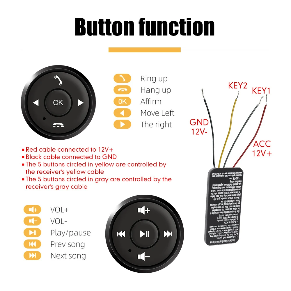 Car Steering Wheel Wireless Remote Control Button 10 Keys for DVD Player Radio GPS Navigation Multi-function Switch Button