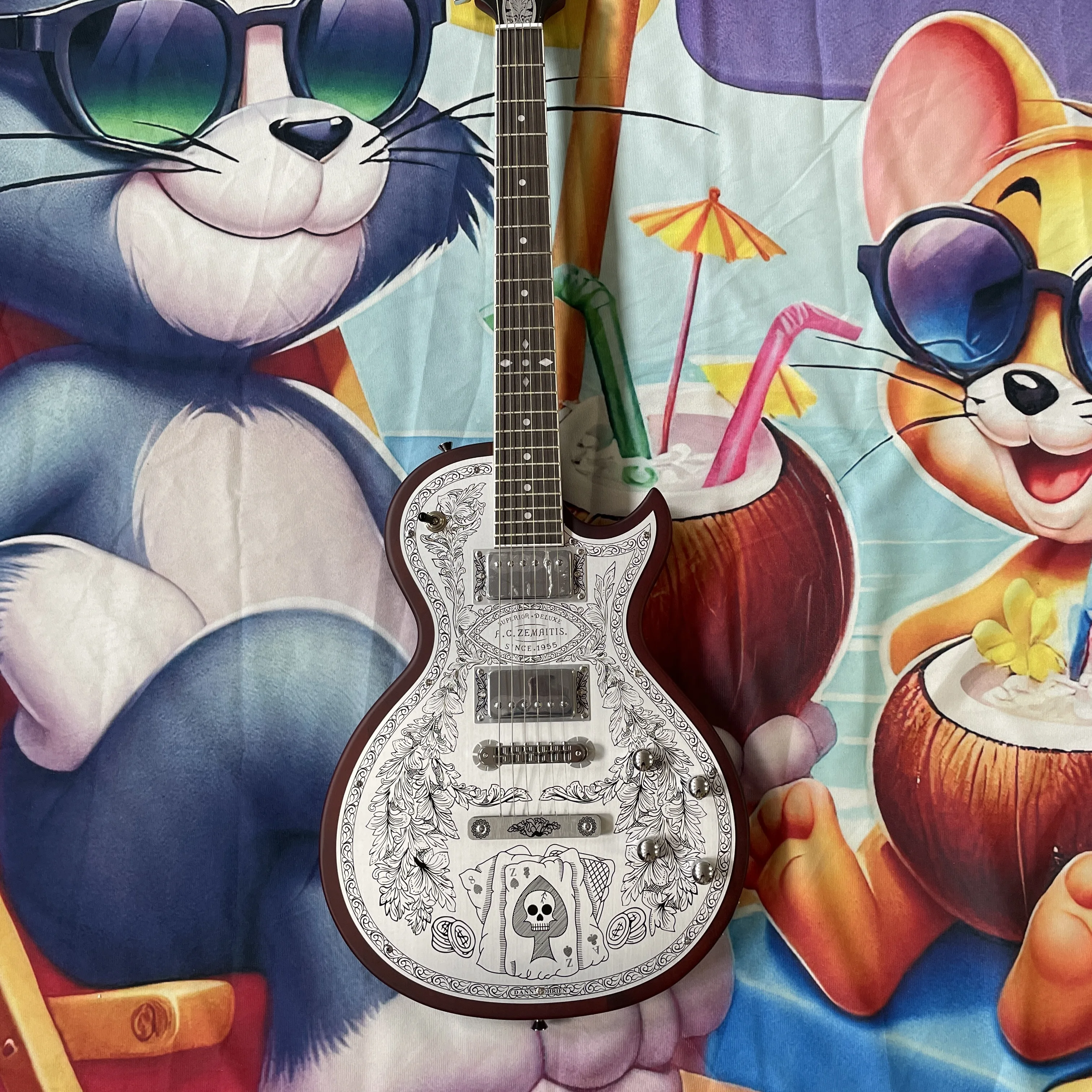 Guitarra Eléctrica de 6 Cuerdas, Diapasón de Palisandro de 22 Trastes, Guitarra Eléctrica con Pastillas de Doble Bobina