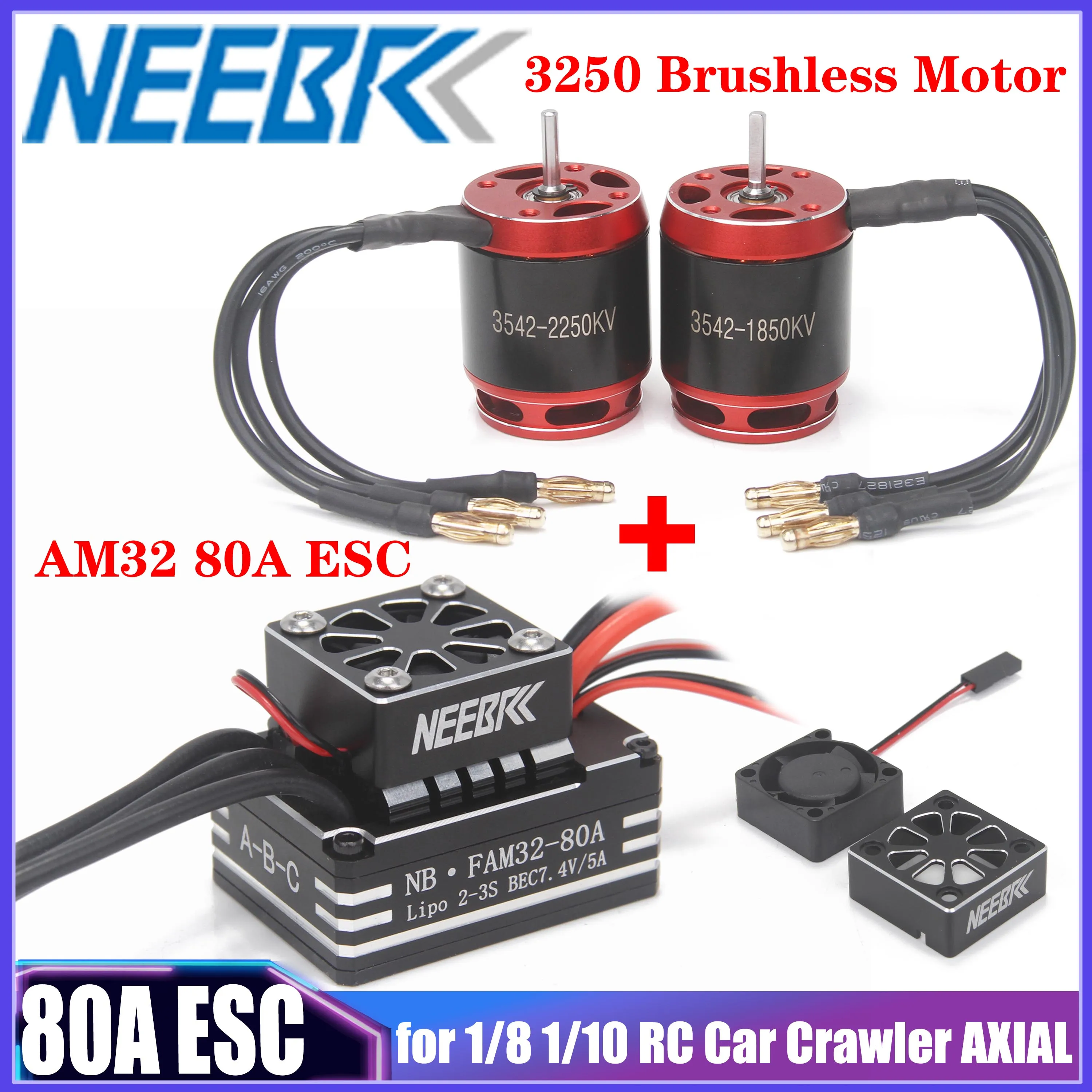 

NEEBRC AM32 80A Металлический ESC 3542 1850KV 2250KV Комбинированный бесщеточный двигатель для 1/8 1/10 RC Car Crawler AXIAL SCX10 TRAXXAS Обновление деталей