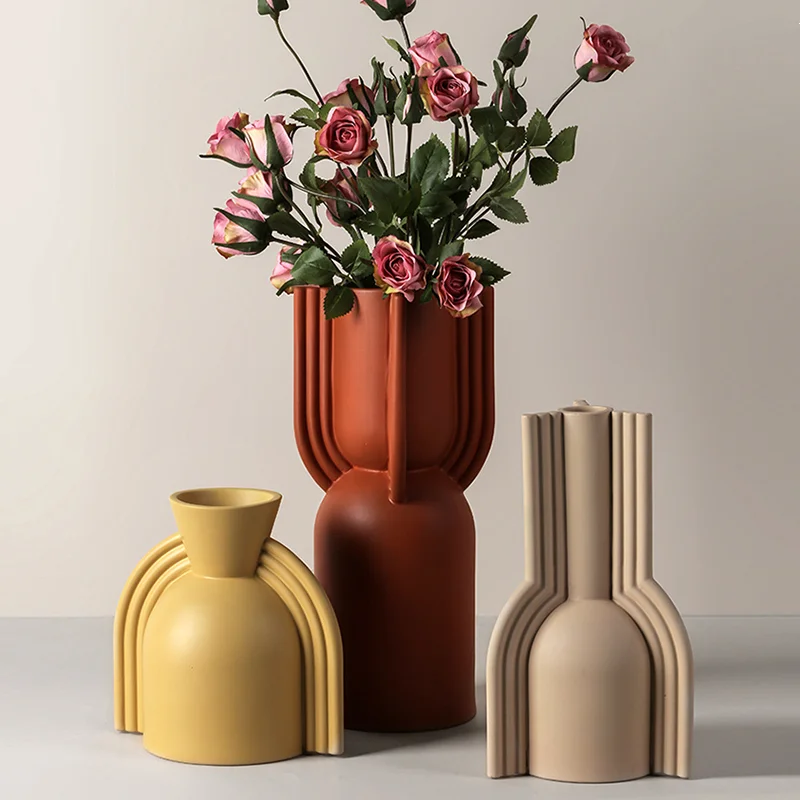 Ceramic Vase Abstract Geometry Flower Arrangement Handicraft Furnishings Handmade Modern Home Decoration Ceramic Crafts