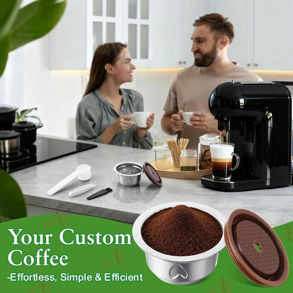 

Набор многоразовых кофейных капсул A69T для кофемашин Nespresso Vertuo — включает капсулы из нержавеющей стали объемом 230 мл и силиконовую крышку.