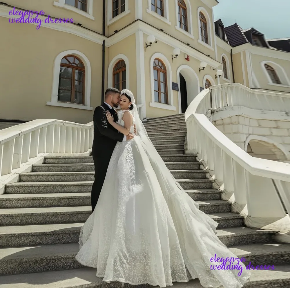 Gaun Pengantin Putri Cantik Kustom Gaun Pesta Gaun Pengantin Renda Putih Gading Leher Sayang Gaun Pengantin Pernikahan & De Novia 2025