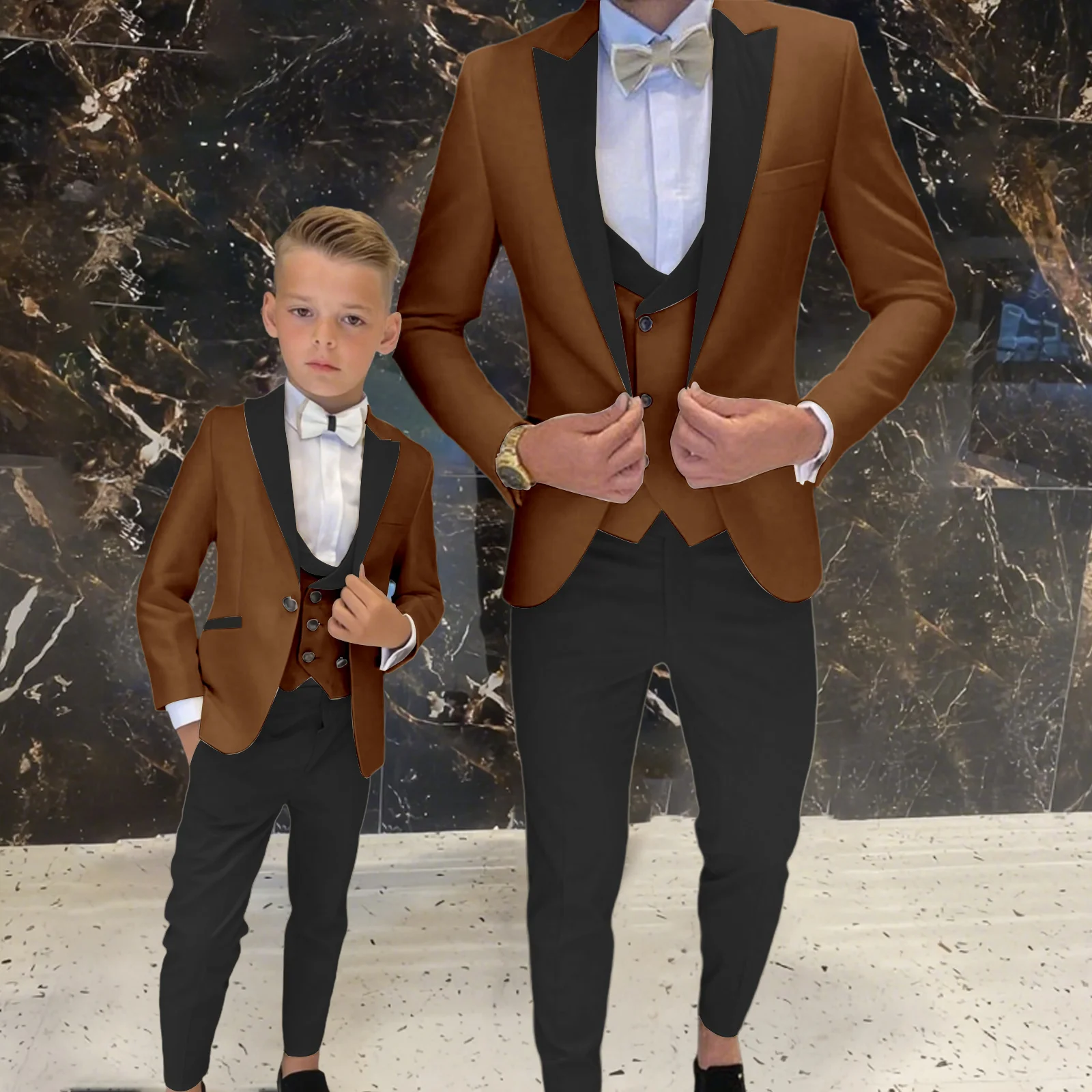 Wedding Suit for Men Slim Fit Peaked Lapel Solid Tuxedo Blazer and Pant and Double Breasted Vest Vestido De Novia Costume Homme