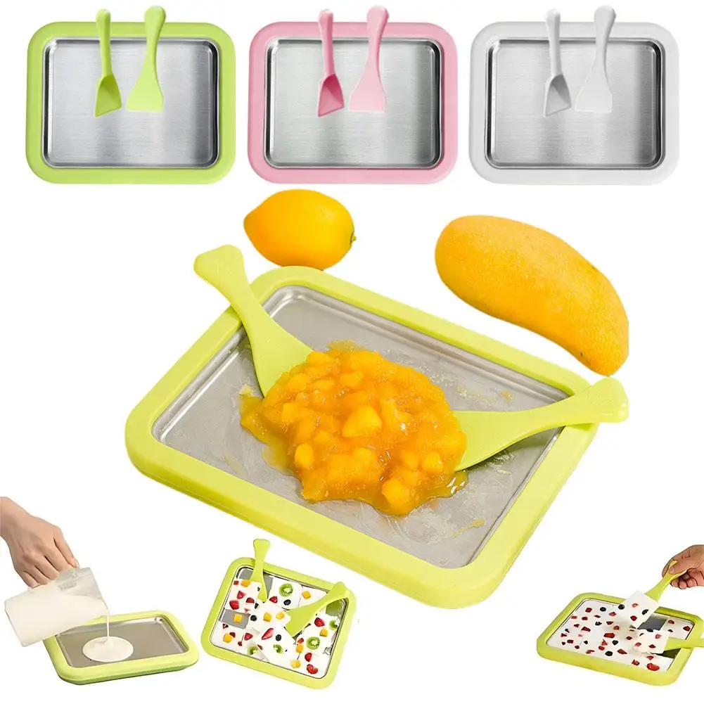 Fabricante de rolo de sorvete portátil interativo 304 aço inoxidável diy casca de ponto doce placa fria para crianças aniversário casa família sorvete