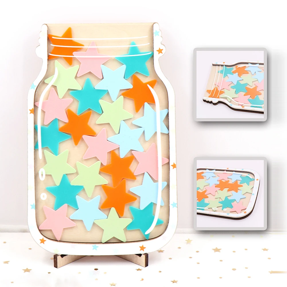 My Reward Jar With Star/Smile Back To School For Children Kids Responsibility Award Wood Magnets Incentive Classroom Sign-in Toy