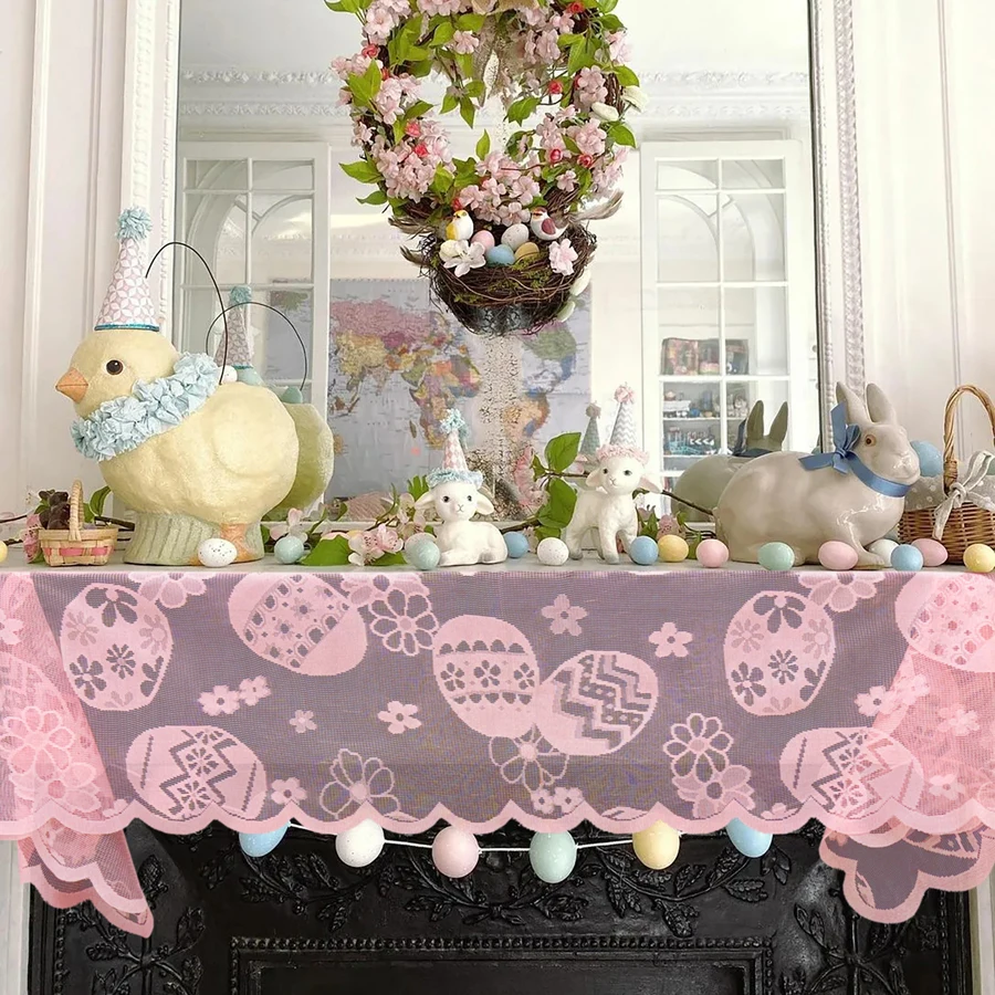 Easter  Silk Table Runner Porot Flower Pattern Warp Knitted Living Room Table Holiday Decorative Cloth Nordic Minimalist Tab