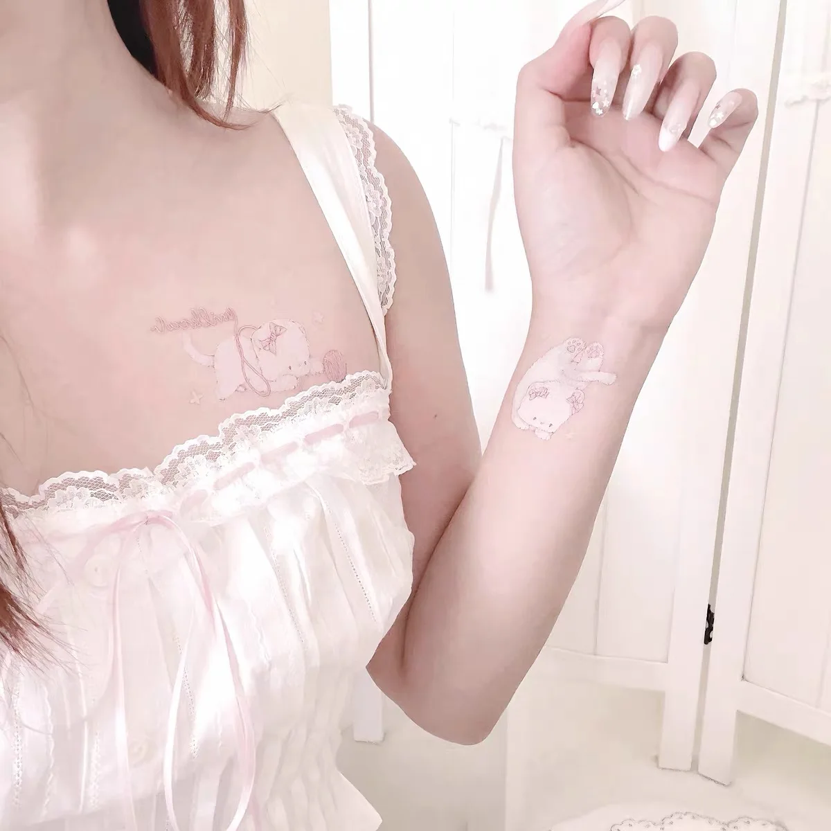 Cartoon Pink Waterproof  Tattoo Sticker Removable Skin Safe Cartoon Tattoo Sticker Water Transfer Tattoo Sticker
