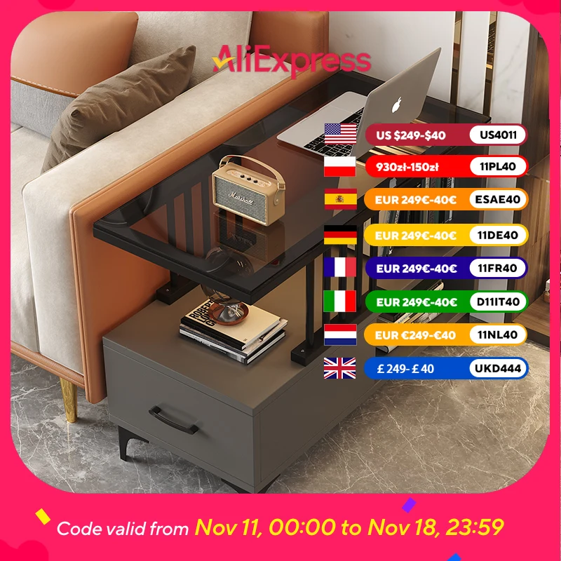 Tavolini da caffè neri trasparenti di design Tavolini da salotto in vetro bianco per la casa Tavolini da caffè laterali moderni in Mdf Mesa De Centro De Sala