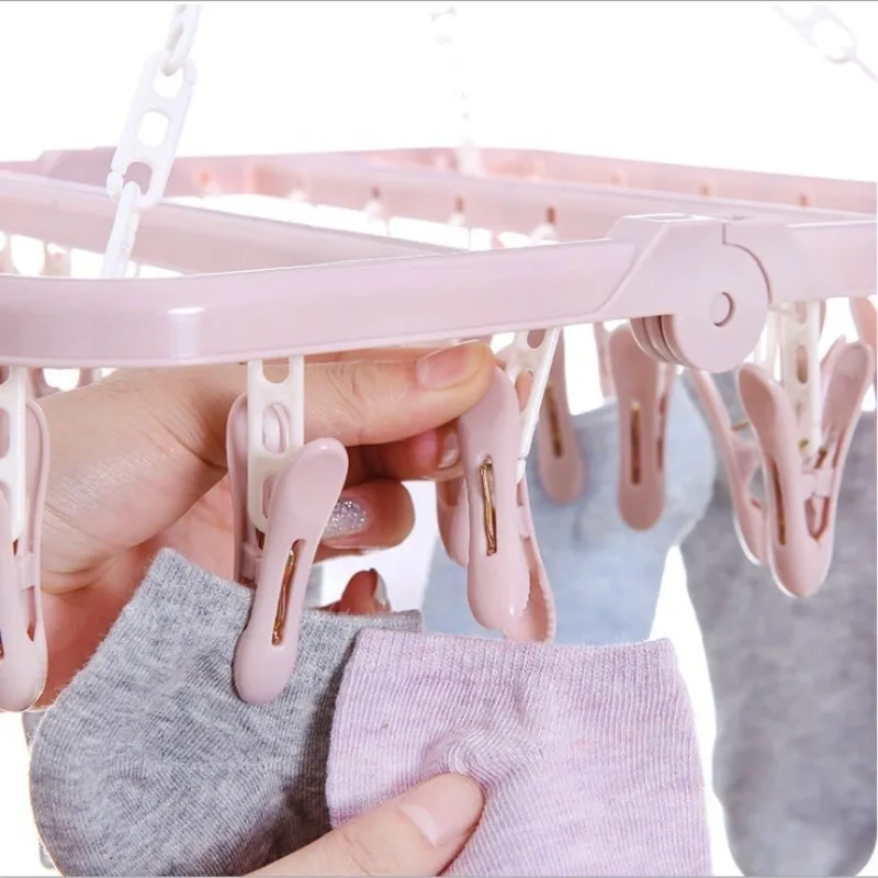 Clothes Drying Hanger with 32 Clips / 8 Clips Socks Underwear Drying Folding Laundry Hanging Rack