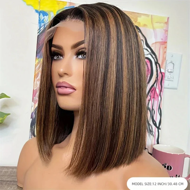 Glueless Europeu Cabelo Humano Perucas para Mulheres, Destaque Loiro, Cabelo Liso com Cabelo de Bebê, Destaque, Loiro, Europeu, 5x5, 250% Densidade, 10in