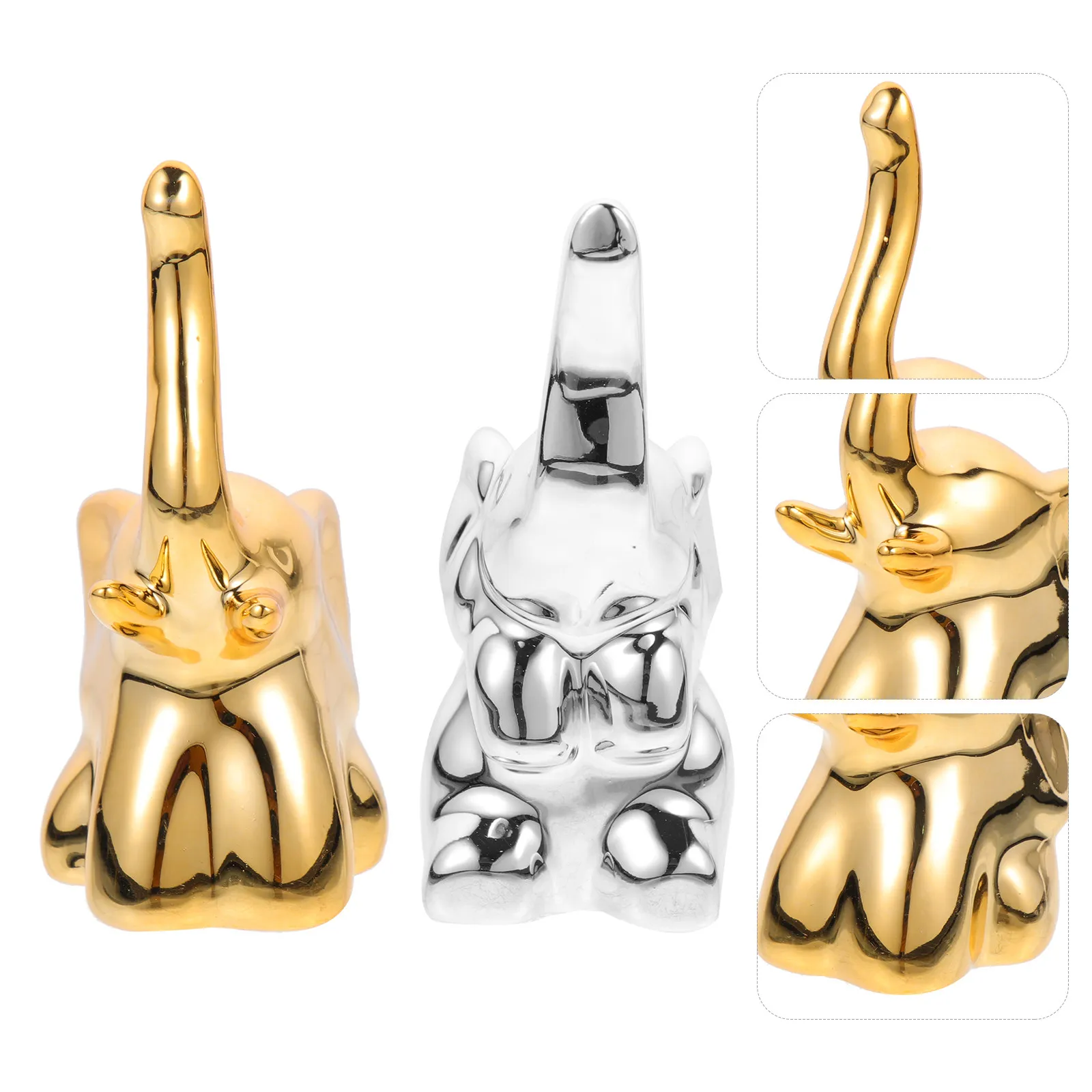 

2Pcs Elephant Shape Ceramic Ring Holder Bright Color Stable Base Jewelry Organizer Display Stand Vanity Table Rings Showcase