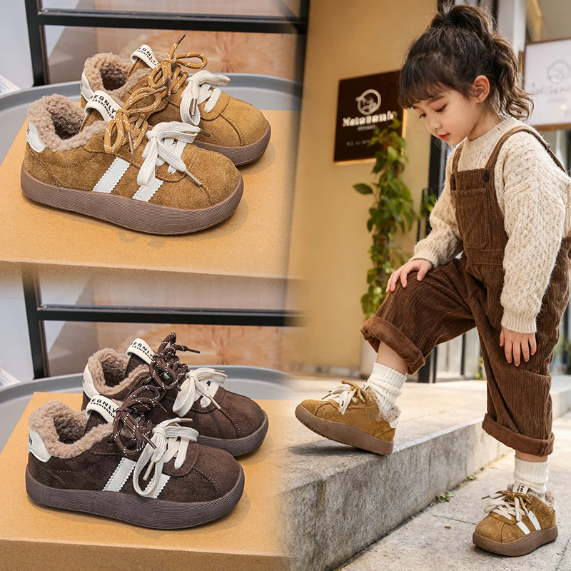

2025 Children's Cotton Shoes Winter Fashion Suede Warm Girls' Casual Shoes Short Plush Comfortable Soft Bottom