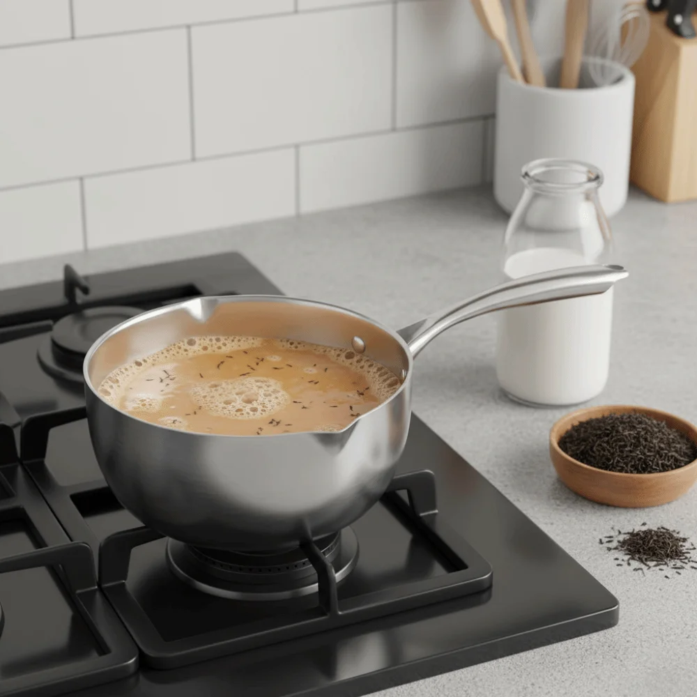 With Glass Lid Stainless Steel Saucepan Flat Bottom No Coating Soup Pot Dual Side Outlet Port Long Handle Milk Pot