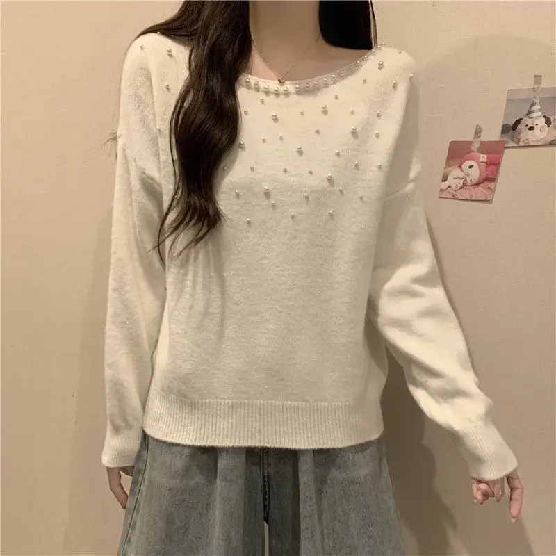 Korean Fashion Autumn Winter Sweaters Women\'s O-Neck Embroidered Flares Sweet Casual Long Sleeve Loose Pullovers Knitted Tops