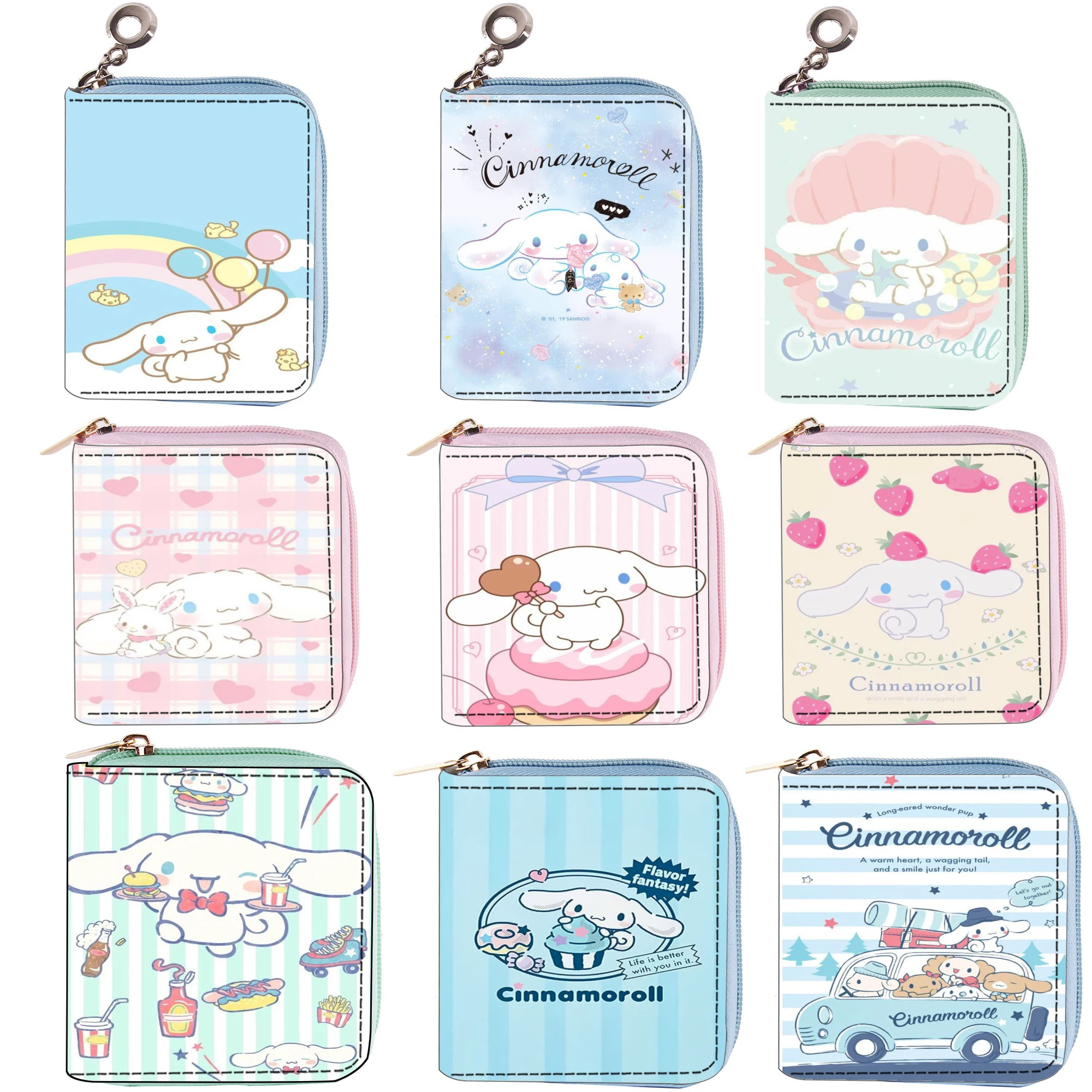 Sanrios Cinnamoroll kawaii Cartoon Women's Wallet Short Coin Purse Anime JK Lolita Card Holders Clutch Zipper  Wallets Girl Gift