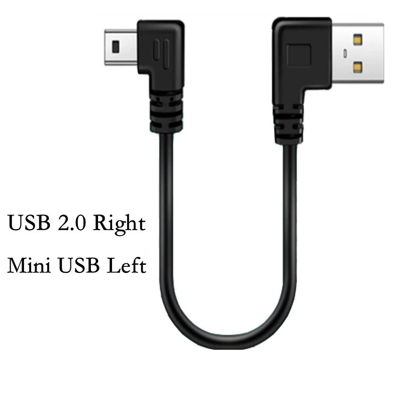 Double 90 Degree Right Angle Mini USB 5 Pin T Port Short USB 2.0 Cable Type A Male to Mini B Fast Charger Date Cable 25CM 1.5m