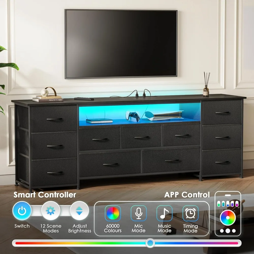 وحدة تحكم تلفزيون مقاس 65-70 بوصة مع 11 درجًا وإضاءة LED ومنافذ طاقة مركز ترفيه #4