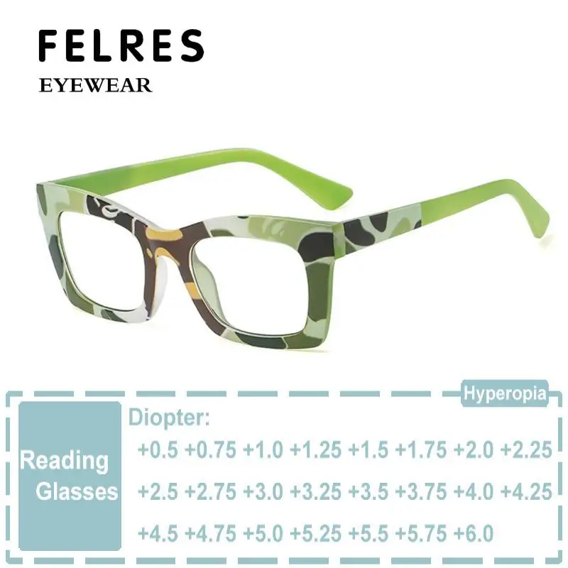 

Fashion Fancy Green Square Reading Glasses Women Transparent Computer Eyeglasses Presbyopia Blocking Blue Light Glasses